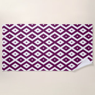 Plum purple and white diamond pattern beach towel