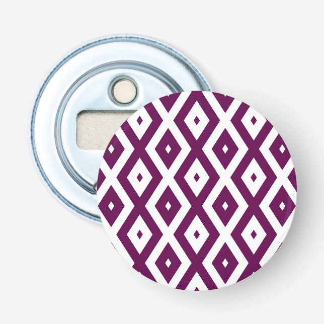 Plum purple and white diamond pattern bottle opener (Front)
