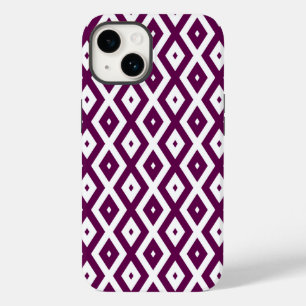 Plum purple and white diamond pattern Case-Mate iPhone 14 case