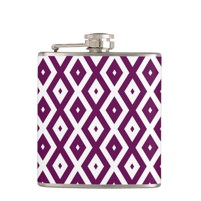 Plum purple and white diamond pattern flask (Front)