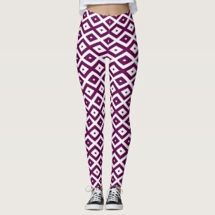 Plum purple and white diamond pattern leggings