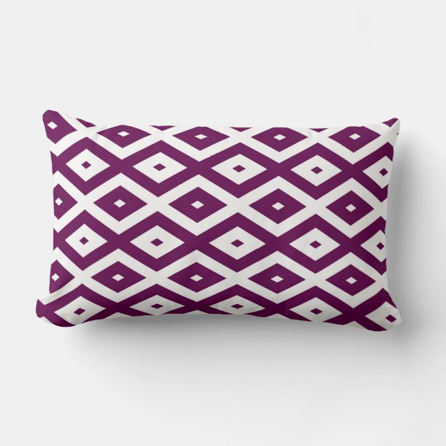 Plum purple and white diamond pattern lumbar pillow (Front)