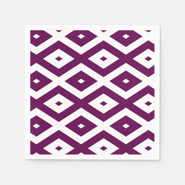 Plum purple and white diamond pattern napkins (Front)