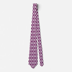 Plum purple and white diamond pattern neck tie