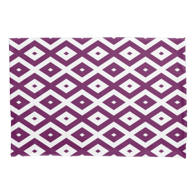 Plum purple and white diamond pattern pillow case (Front)