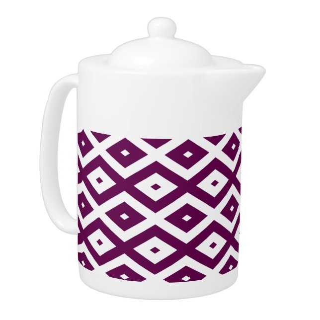 Plum purple and white diamond pattern teapot (Left)