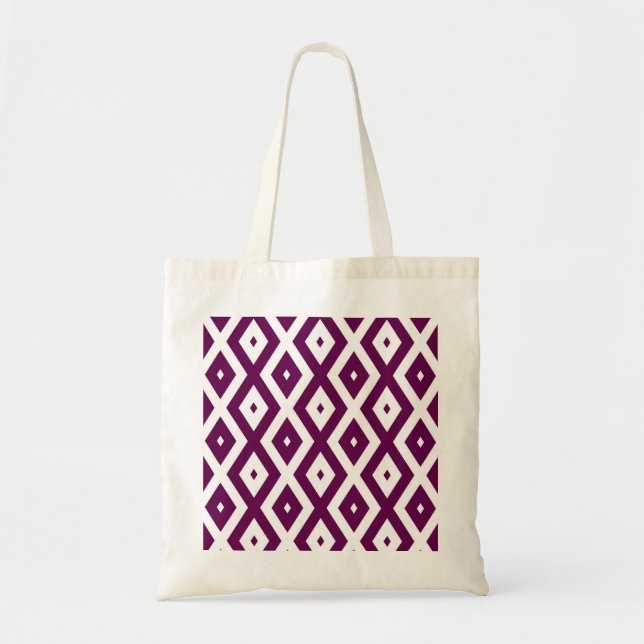 Plum purple and white diamond pattern tote bag (Front)