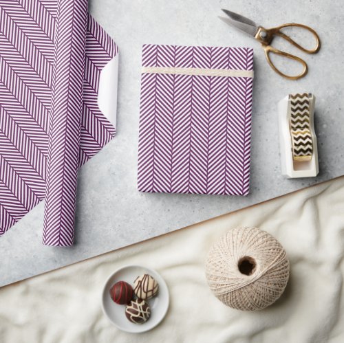 Plum Purple and White Herringbone Wrapping Paper