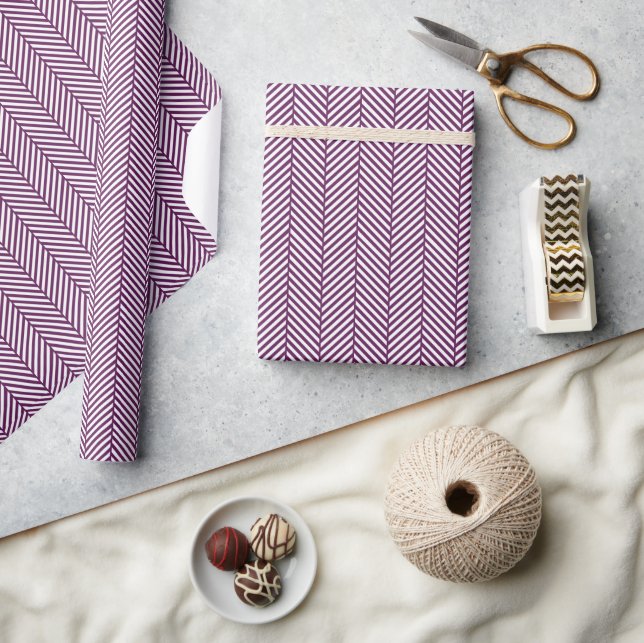 Plum Purple and White Herringbone Wrapping Paper (Crafts)