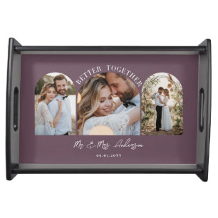 Plum purple arch multi photo wedding gift decor serving tray