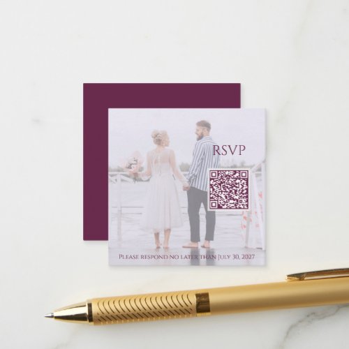 Plum Purple Arch Style QR Code Photo Wedding Enclosure Card