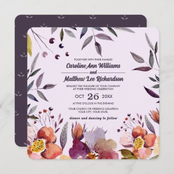Plum | Purple Autumn Flowers Wedding  Invitation by YourWeddingDay at Zazzle