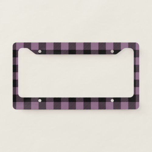Plum Purple Black Buffalo Check Plaid Pattern License Plate Frame