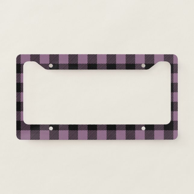 Plum Purple Black Buffalo Check Plaid Pattern License Plate Frame (Front)