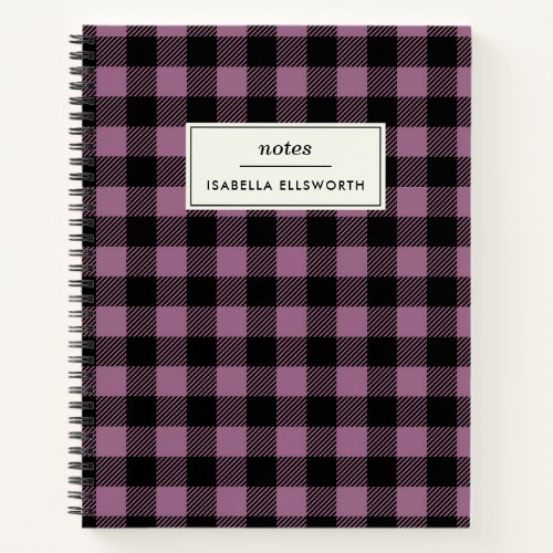 Plum Purple Black Buffalo Check Plaid Personalized Notebook