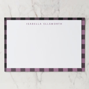 Plum Purple Black Buffalo Check Plaid Personalized Paper Pad