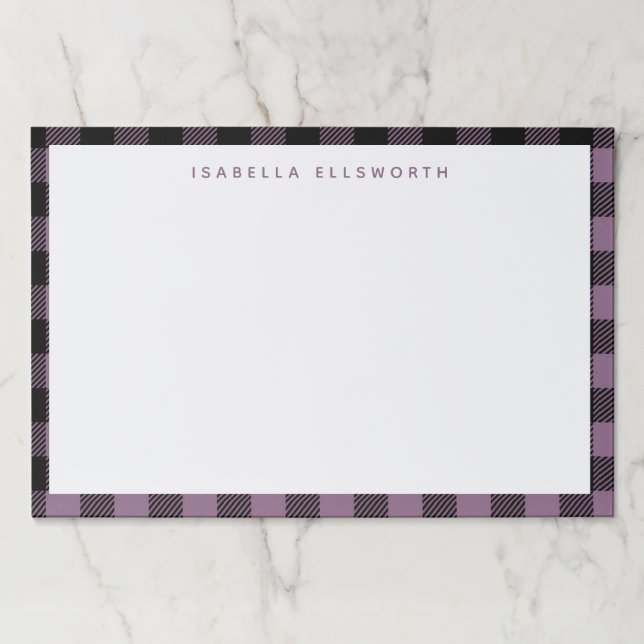 Plum Purple Black Buffalo Check Plaid Personalized Paper Pad (Front)