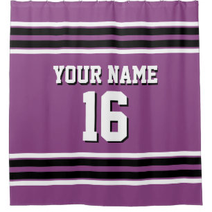 Plum Purple Black White Stripes Sports Jersey Shower Curtain