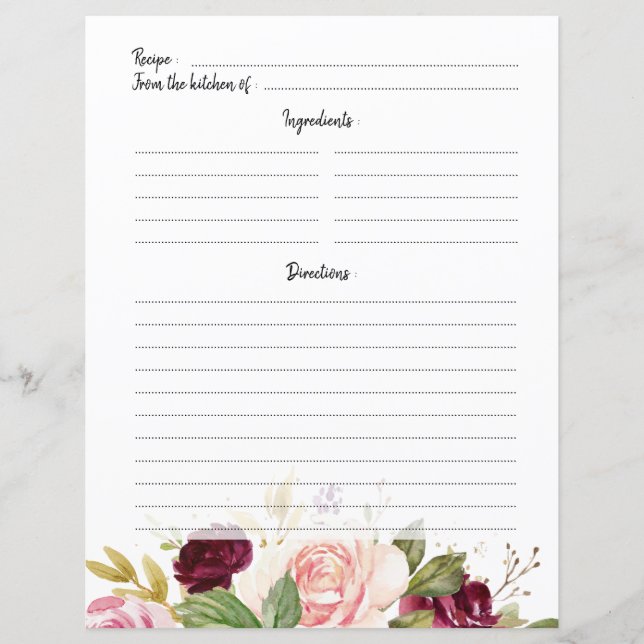 Plum Purple Blush Bridal Shower Recipe card (Front)