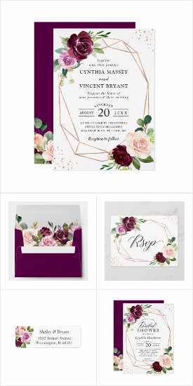 Plum Purple Blush Floral Invitation Suite