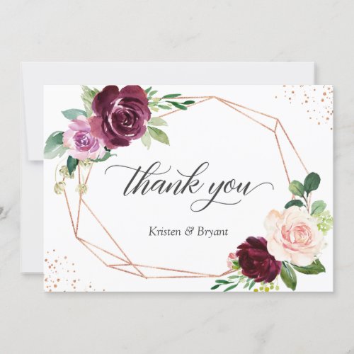 Plum Purple Blush Floral Modern Geometric Wedding Thank You Card - Plum Purple Blush Floral Modern Geometric Wedding Thank You Card. 
(1) For further customization, please click the "customize further" link and use our design tool to modify this template. 
(2) If you need help or matching items, please contact me.