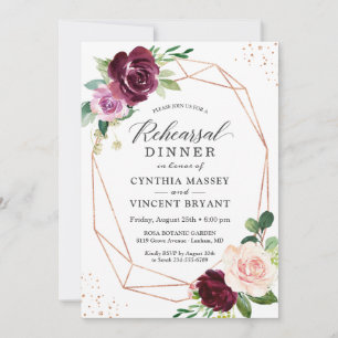 Plum Purple Blush Floral Modern Rehearsal Dinner Invitation