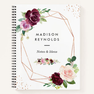 Plum Purple Blush Floral Modern Rose Gold Notebook