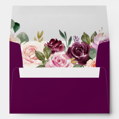 Plum Purple Blush Floral with Return Address 5x7 Envelope - Create your own Envelope with this "Watercolor Plum Purple Blush Floral Themed Envelope template". You can customize it with your return address on the back flap. This envelope design is perfect to match your wedding invitations. For further customization, please click the "customize further" link and use our design tool to modify this template. If you need help or matching items, please contact me.