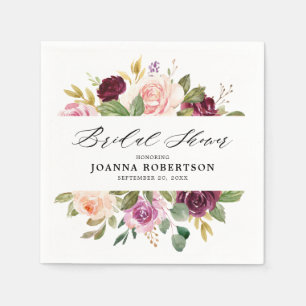 Plum Purple Blush Pink Botanical Bridal Shower Napkins