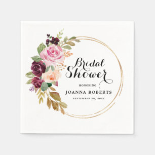 Plum Purple Blush Pink Botanical Bridal Shower Napkins