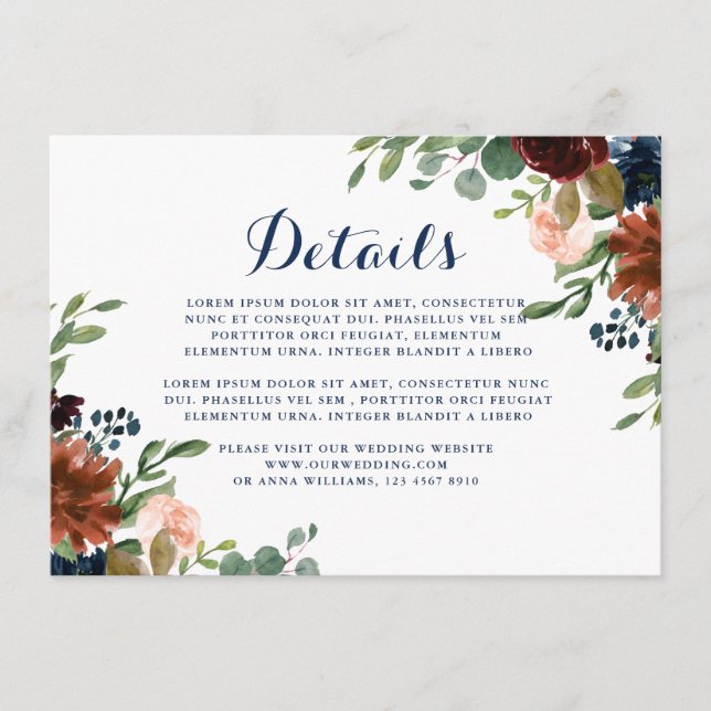 Plum Purple Blush Pink Botanical Floral Details En Enclosure Card (Front)