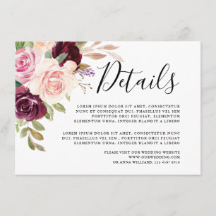 Plum Purple Blush Pink Botanical Floral Details Enclosure Card