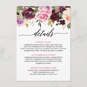 Plum Purple Blush Pink Botanical Floral Details Enclosure Card
