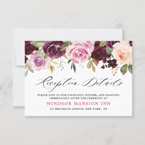 Plum Purple Blush Pink Botanical Floral Reception Invitation