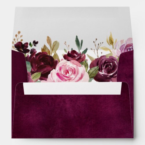 Plum Purple Blush Pink Botanical Floral Wedding Envelope