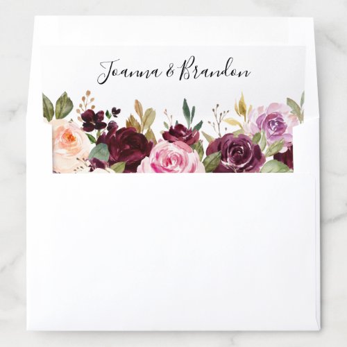 Plum Purple Blush Pink Botanical Floral Wedding Envelope Liner