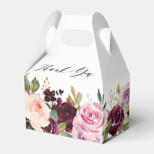 Plum Purple Blush Pink Botanical Floral Wedding Favor Boxes