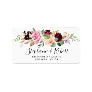 Plum Purple Blush Pink Botanical Floral Wedding Label