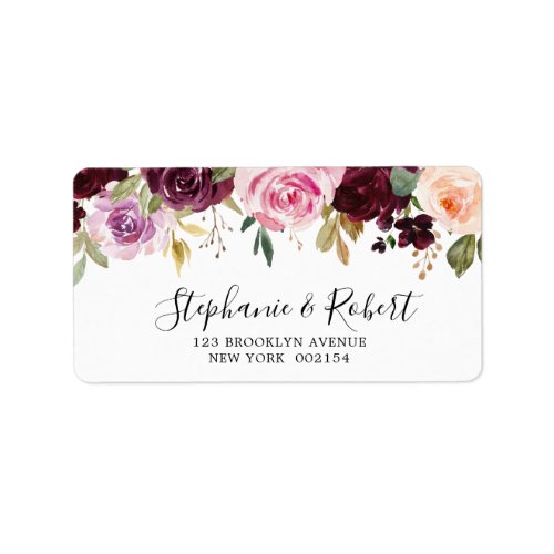 Plum Purple Blush Pink Botanical Floral Wedding Label