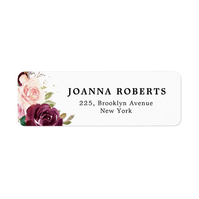 Plum Purple Blush Pink Botanical Floral Wedding Label (Front)