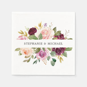 Plum Purple Blush Pink Botanical Floral Wedding Napkins