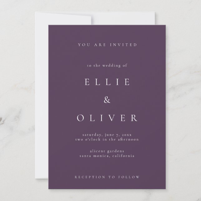 Plum Purple Boho Elegant Minimalist Wedding Invitation (Front)
