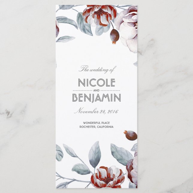 Plum Purple Boho Watercolors Floral Programs (Front)