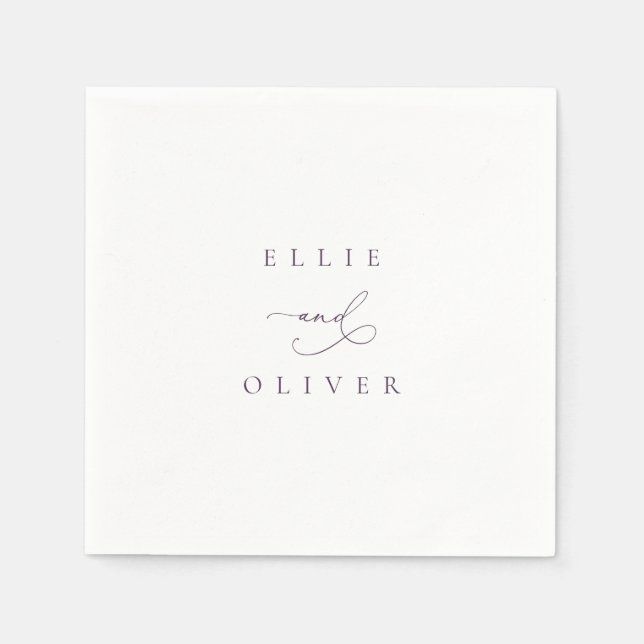 Plum Purple Boho Wedding Modern Cocktail II Napkins (Front)