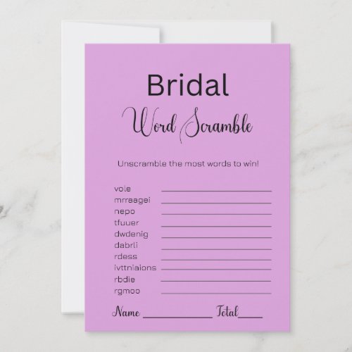 Plum Purple Bridal Word Scramble Game Invitation