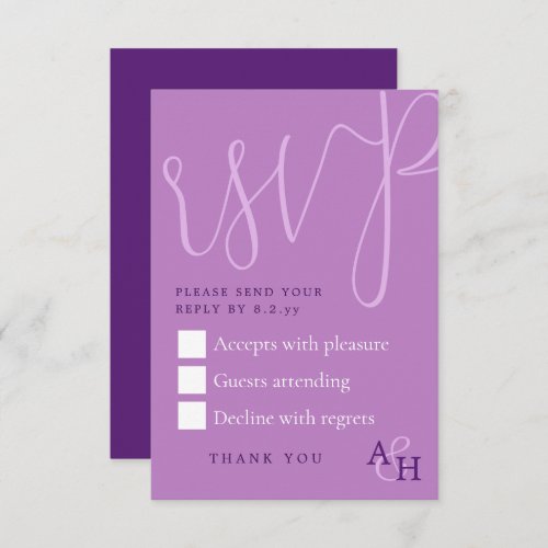 Plum Purple Calligraphy Script Wedding RSVP Card