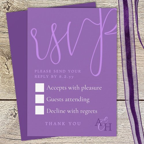 Plum Purple Calligraphy Script Wedding RSVP Card