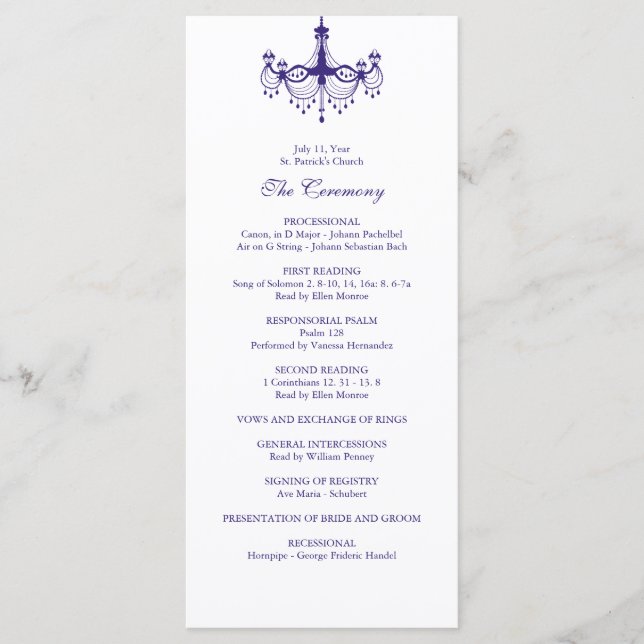 Plum Purple Chandelier Wedding Program (Front)