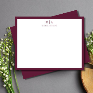 Plum Purple Classic Border Monogram Correspondence Note Card
