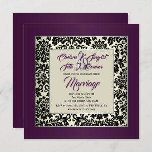 Plum Purple, Cream and Black Invitation